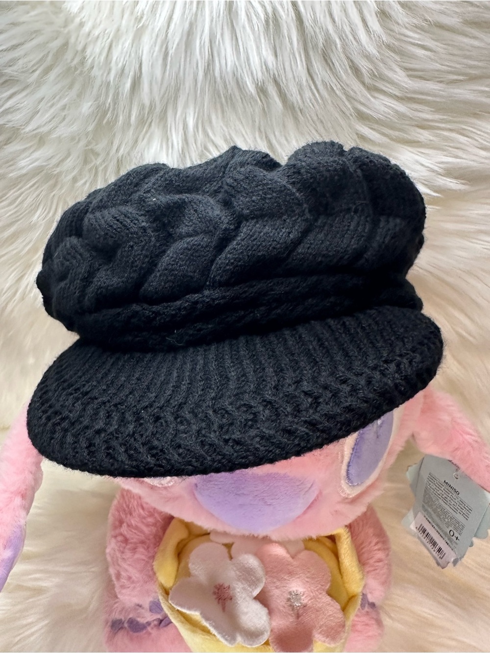 Women’s Black Cable Knit Newsboy Hat Braided Trim Winter Cabbie Cap One Size NWT - Picture 3 of 4